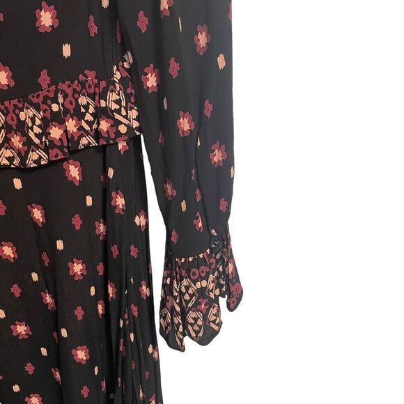 Free People Calico Skies Black Combo Midi Dress Button Front Size XS NEW - Picture 8 of 10